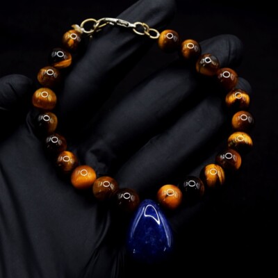 Most Brilliant Tiger Eye & Sapphire 117 Cts Beaded Stunning Bracelet VK 01 E647