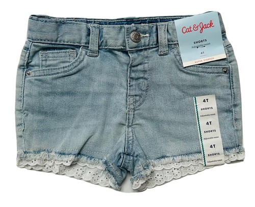 Cat & Jack Lace Hem Stretch Denim Jean Shorts~Lot of 2: 1 Light/1 Dark~Sz 4T~NWT - Picture 2 of 7