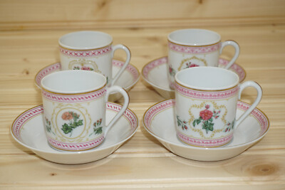Haviland Empress Josephine Pink (4) Demitasse Cups, 2 1/8'' & Saucers, 4 ''-(G75)