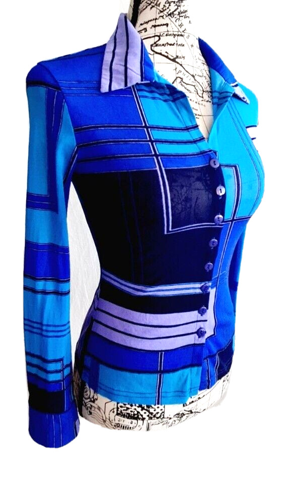Womens funky retro fitted button up shirt size S