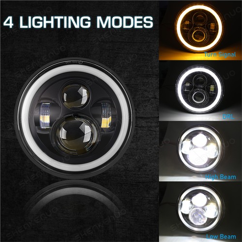 2X 7" inch Round LED Headlight Hi/Lo Beam Angle Eyes for Chevy Truck Camaro C10 - Picture 9 of 14