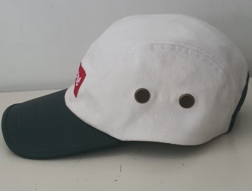 SS20 Supreme 2-Tone Denim Camp Cap White Hat Leather Visor Red Box Logo - Picture 9 of 12