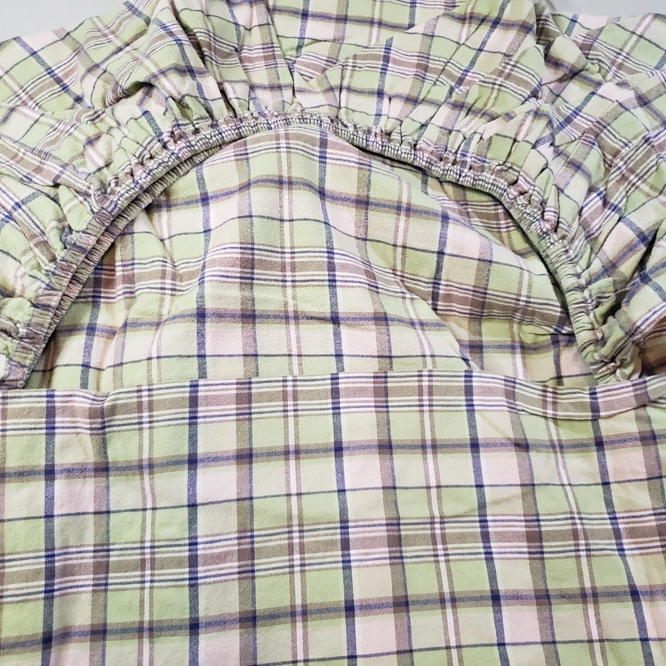 Pottery Barn Kids Green Blue Brown PLAID Cotton Flannel Twin Sheet Set 2006 - Image 3 of 4