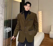 Men's Fashion Winter Retro Lapel Long Sleeve Loose Youth corduroy Suit Coats