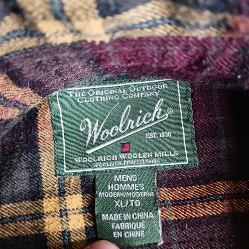 Botón de franela a cuadros Woolrich trabajo exterior manga larga púrpura verde talla XL - Imagen 4 de 13