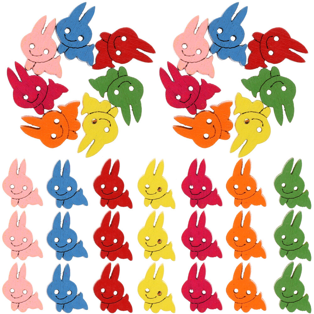 100 Pcs Buttons for Sewing Wooden Random Cute Bunny Accessories Scrapbooking