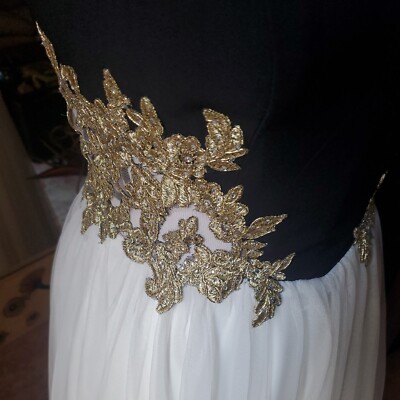 white gold and black prom dresses Dramatic Gold Black Shimmery Gold Applique Choker Prom Dress