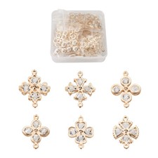 60pcs Flower Alloy Crystal Rhinestone Links Connectors Light Gold Charms 27 31mm