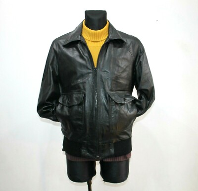 H&M Stockholm 80s Genuine Leather A2 Black Bomber Jacket Womens 