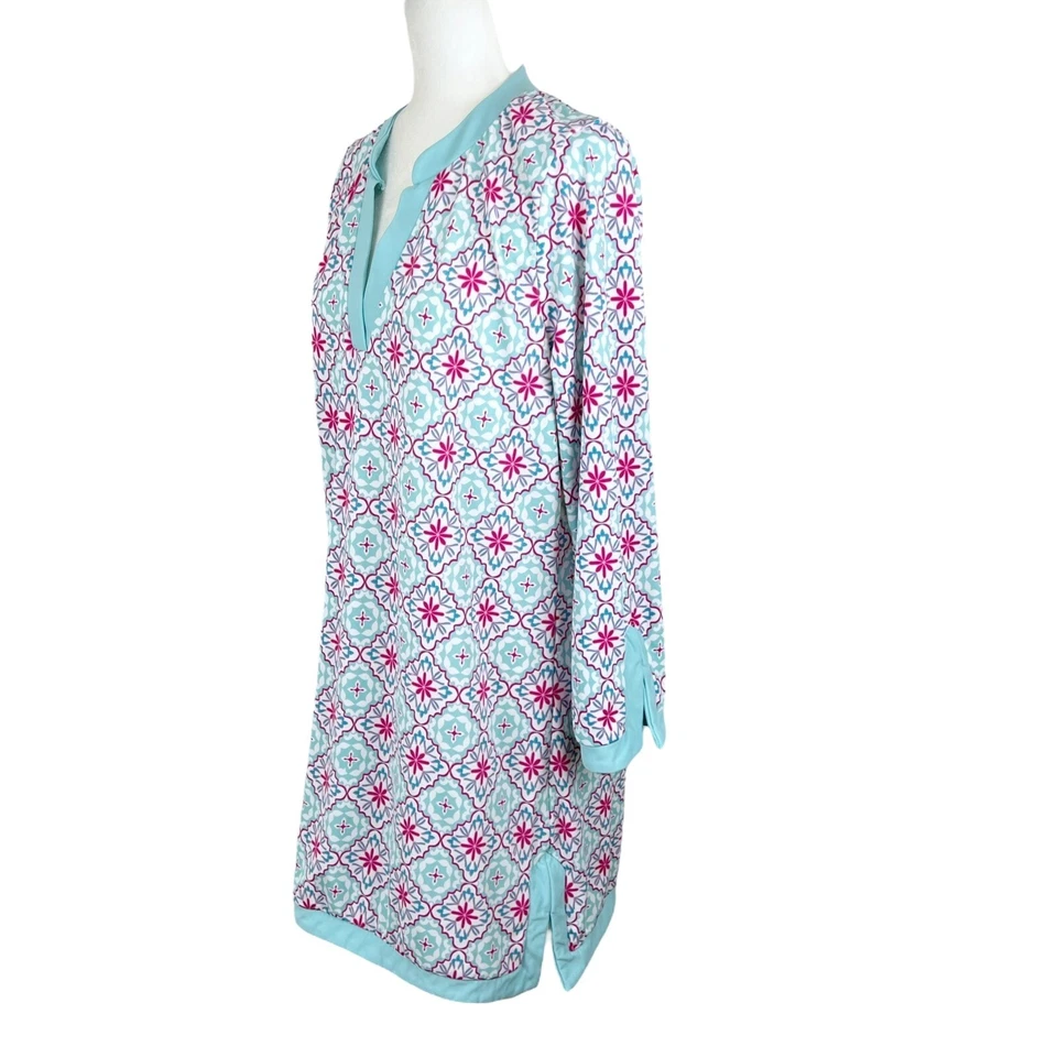 Vestido Aqua et Sol Mujer Grande Azul Rosa Floral Encubrimiento Manga Larga Elastizado Natación Foto 2 de 4