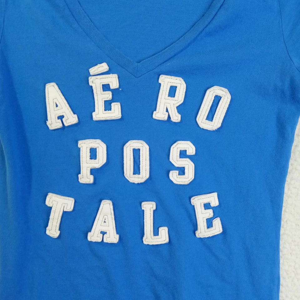 Aeropostale T 恤成人大号短袖蓝色带标志贴花 — 第 2/4 张图片