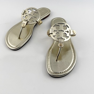 Tory Burch Women's Miller Sandals Leather Spark Gold Thin Bottom Shoes US7-10