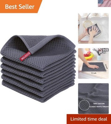Ultra Soft 100% Cotton Waffle Weave Dish Cloths - 6 Pack, Perfect Kitchen Helper