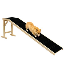 Dog Ramp for Bed with Non-Slip Carpet and Top Platform Wood Pet Ramp 74" Natural