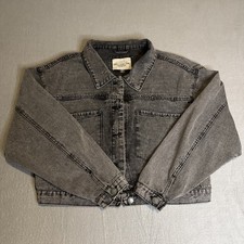 Ashley Vintage Charm Gray denim Distressed jacket Size Large
