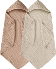 Yoofoss Hooded Baby Towels for Newborn 2 Pack 100 Muslin Organic Cotton Baby Ba