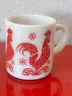 Vintage Hazel Atlas Red Rooster Cup Mug Milk Glass Farmhouse