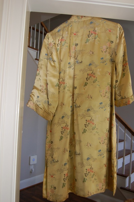 Chinese Kimono Jacket, Gold w/ Crane and Flower motif, made in Hong Kong