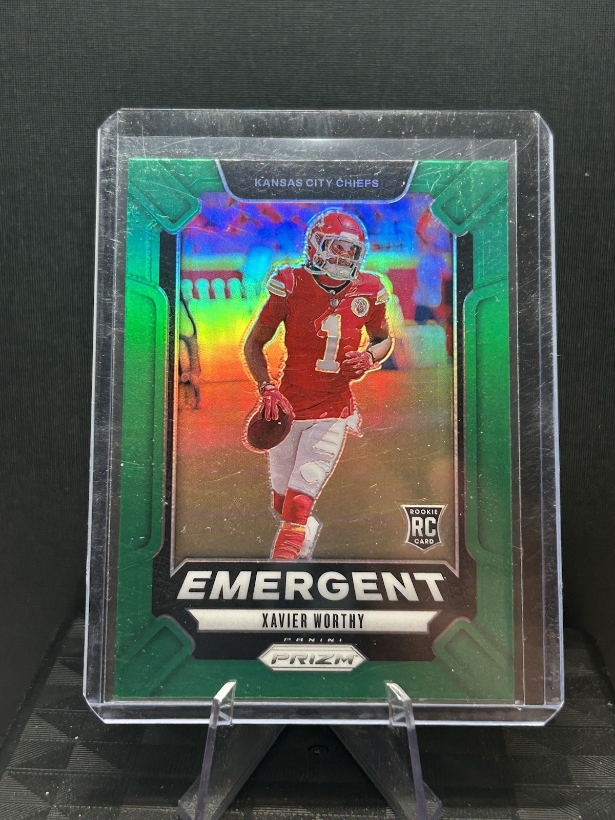 2024 Panini Prizm - Emergent Xavier Worthy #7 Green Prizm (RC)