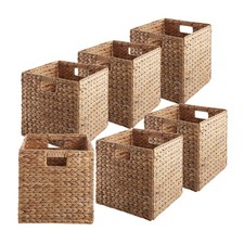 Set of 6 Hyacinth Storage Cubes, 10.5" Wicker Basket Bins for Shelves, Cinnamon