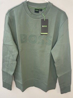 Hugo Boss Salbo Pullover Sweatshirt Embroidered Logo Green Men s Sz L $147 NWT