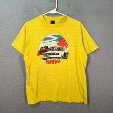 Vintage 1978 BMW Camel GT IMSA Racing T-Shirt Size Large Yellow 100% Cotton