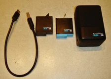 GoPro Model AADBD-001 Charger & Two Batteries for Hero 5 6 7 8 Black