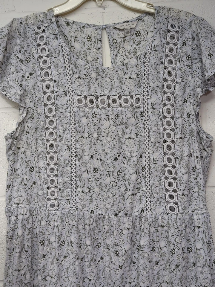 Vestido Midi Lucky Brand Floral Boho Crochet Encaje Volantes Dobladillo Talla Para Mujer’s XL TG Foto 3 de 4