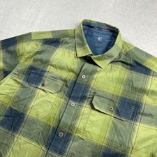 Kuhl Shirt Mens Large Response Green Blue Shadow Plaid Metal Button Up