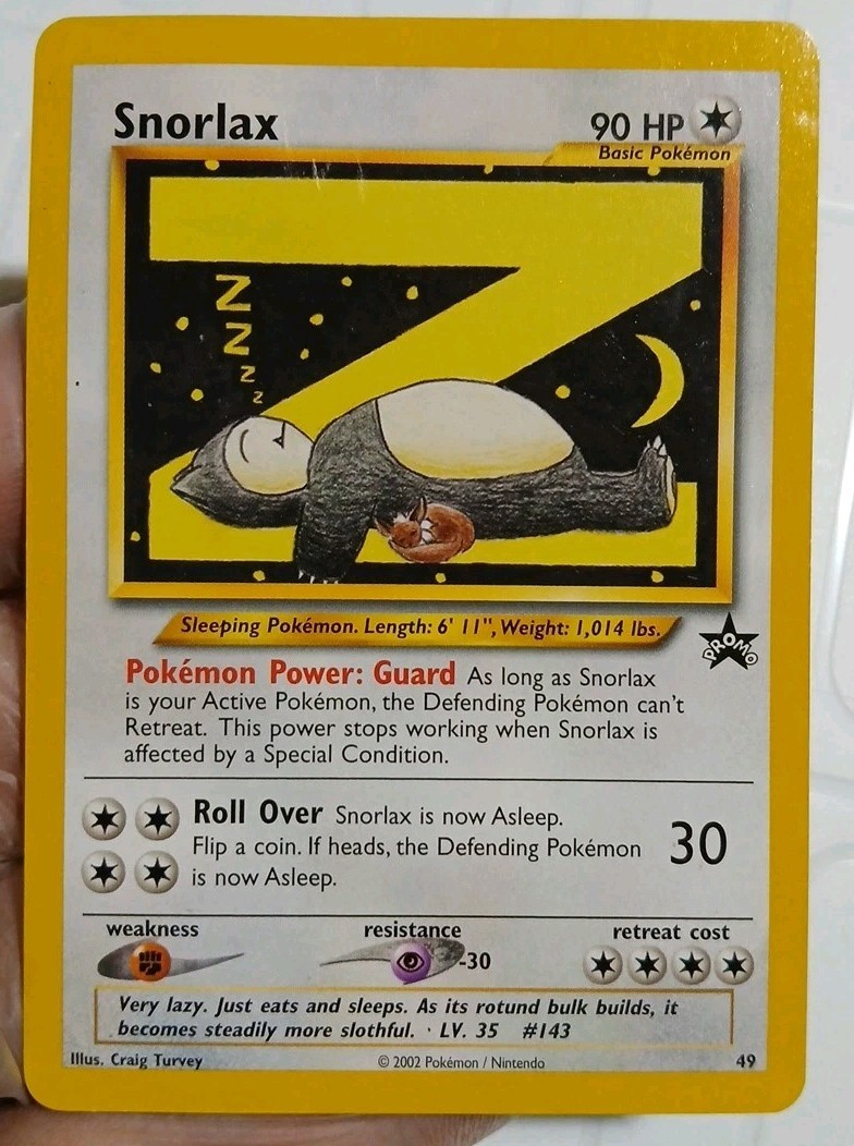 MP MODERATELY PLAYED Pokemon Snorlax BLACK STAR 49 WOTC PROMO League 2002