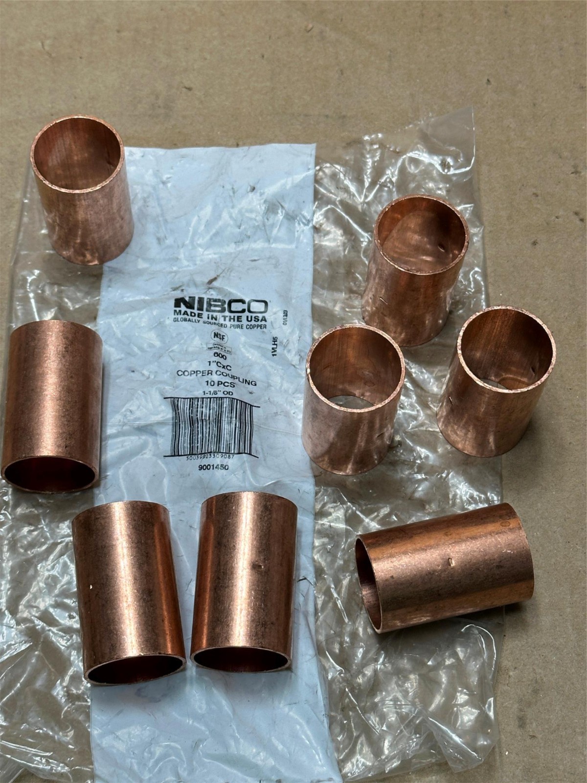 8x Pack Lot Nibco 600-DS118 1in CxC Copper Coupling 1-1/8" OD