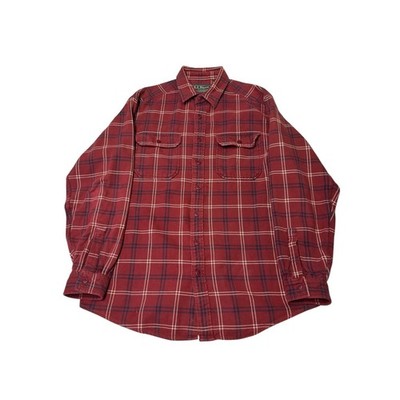 LLBean Mens Large Regular Red Plaid Flannel Long Sleeve Button Up Shirt Heavy