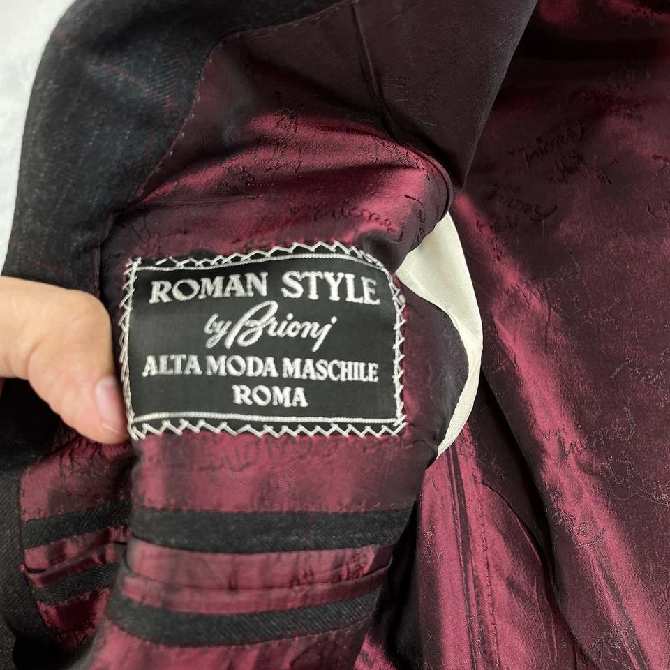 Blazer Brioni Para Hombre 46L Gris Rayas Estilo Roma 100% Lana Hecho en Italia Ventana Foto 4 de 4