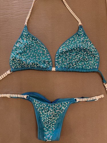Toxic Angelz Competition Bikini – Turquoise/Aqua Crystal NPC Suit – NEVER WORN