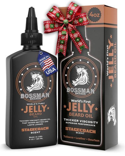 Bossman Jelly Beard Oil for Men (4 oz, Stagecoach Scent) – Softens, 