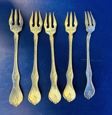 Five Reed & Barton Sterling Oyster Forks - Les Cinq Fleurs (1900)
