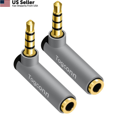 Right Angle 3.5mm 1/8'' Audio Mic Adapter 2 Pack, TRRS Male to Female 