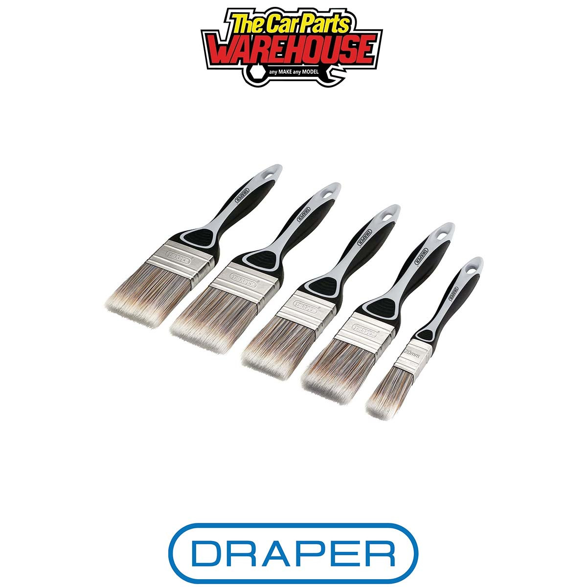 Draper 5Pc Paint Brush Set - Flat Soft Grip Flat Paint Brush Set (5 Piece) - Image 2