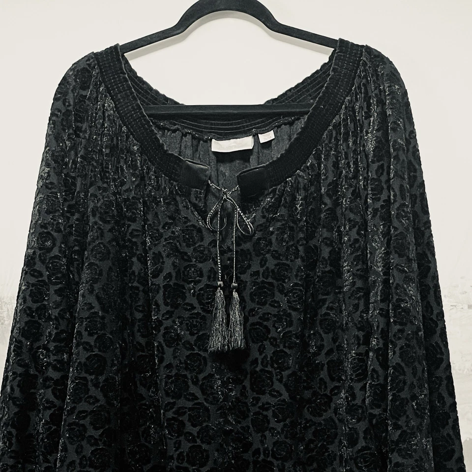 Womens Tunic Black Burnout Velvet Whimsigoth Floral Sz 26/28 Sheer Dark Romantic - Image 2 of 4
