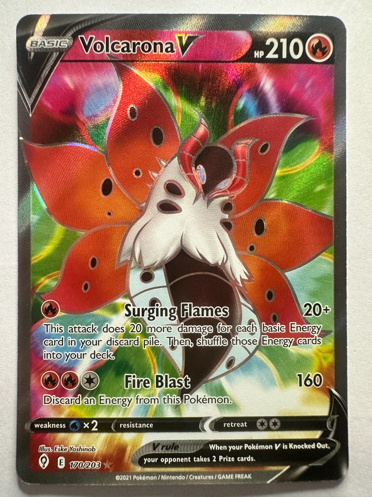 Volcarona V (Full Art) 170/203 SWSH07: Evolving Skies Holo