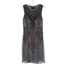 Sue Wong Cocktail Dress Womens Size 4 Gray Sheer Mesh Lace Embroidery Lined