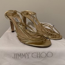 Jimmy Choo Women's Gold Metallic Leather Antia 85 Strappy High Heel Size 38