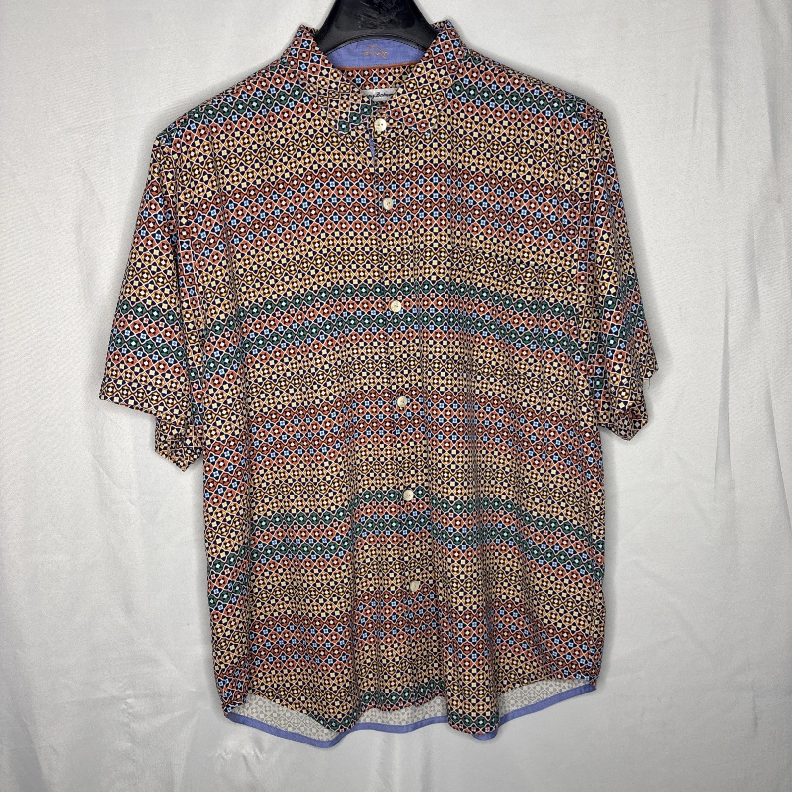 Tommy Bahama Hawaiian Camp Shirt Mens Silk Bodega Dune Geometric XL Vacation