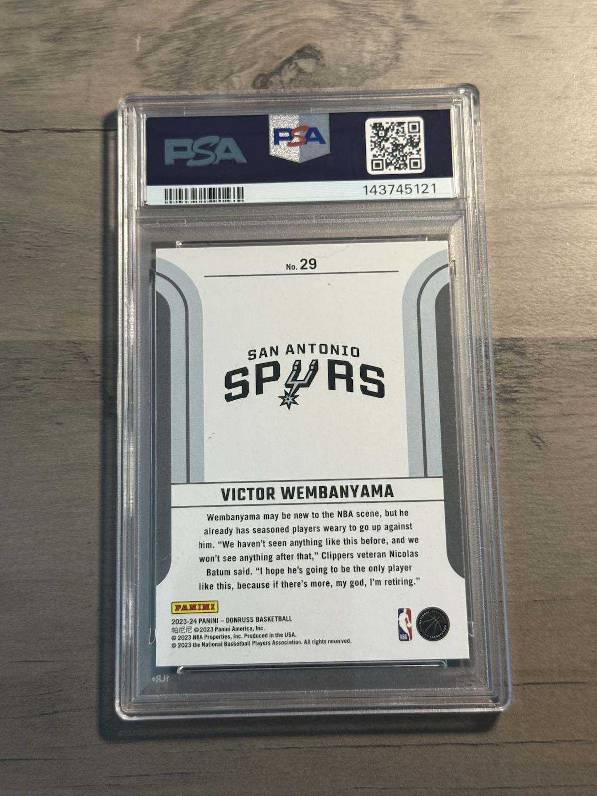 Victor Wembanyama 2023 Donruss RC PSA 9 view 2