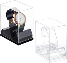 2pcs Acrylic Watch Display Stand Box Single Watch Holder Case Clear Black