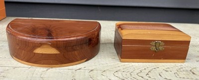 Lot of 2 Handcrafted Cedar Keepsake Boxes Trinket Jewelry Storage Rustic Wooden