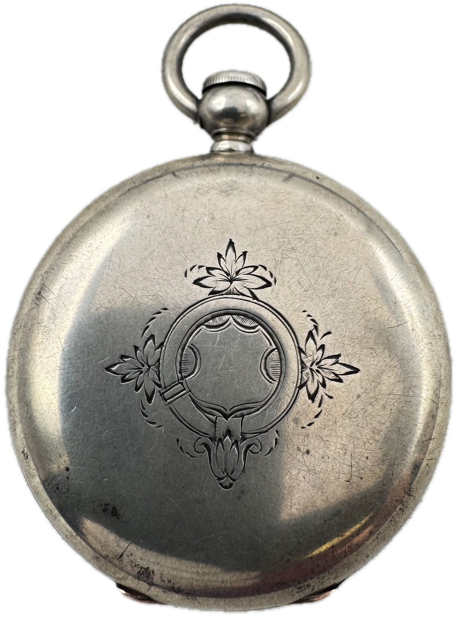Antique 46mm Birmingham Floral Key Wind Coin Silver Hunter Case Pocket Watch