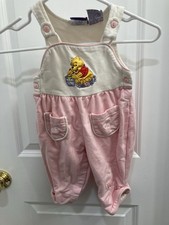 Y2K Vintage Winnie The Pooh Embroidered Romper Overalls Pink  White 12 Months