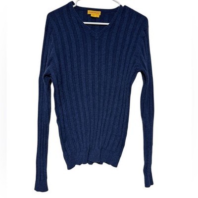 Tricots St. Raphael 100% Cashmere Navy Blue Ribbed Knit Sweater Size M Cozy Fall