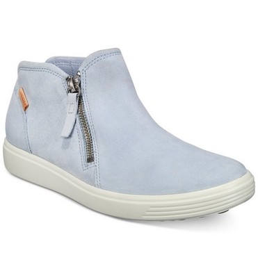 ECCO Women's Soft 7 Low Cut side Zip Nubuck Bootie Sneakers Dusty Blue US 6-6.5